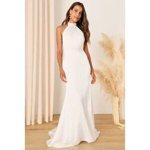 Lulu's Elegant White Halter Wedding Dress